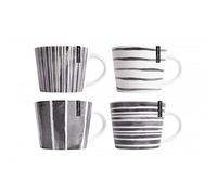 YöL Set Of 4 Mugs Stripe Porcelain Mug Coffee Tea Cup 15oz Home Kitchen Grey White Large Mixed Designs