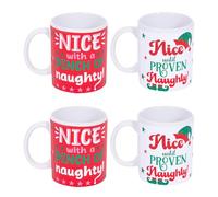 YöL Set Of 4 Naughty Or Nice Christmas Mugs White And Red Party Xmas Mug Set Home Kitchen Festive Gift