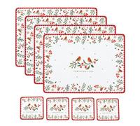 YöL Set of 4 Placemats & Coasters Festive Christmas Red Robin Holly White | Featuring lovely winter-themed motifs, this tableware set is the ideal finishing touch to the dinner table