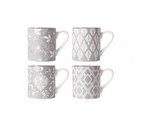 YöL Set Of 4 Porcelain New Bone China Mugs Coffee Tea Cup 17oz Grey White Floral Geometric Large Mixed Designs