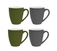 YöL Set of 4 Ribbed Mugs Grey Green Tea Coffee Cups Mug Set 12oz Stoneware Home Kitchen Modern Contemporary Microwave Dishwasher Safe