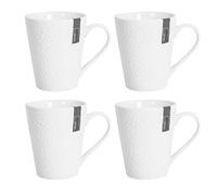 YöL Set of 4 White Mugs Dimple Porcelain Patterned Mug Set Coffee Tea Cups Dinnerware Set Hammered Finish Home Kitchen