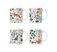 YöL Set Of 4 Woodland-Themed Mugs Forest Autumnal - Fox, Bunny Rabbit, Squirrel, Hedgehog - Coffee Tea Cup Home Kitchen Dining Mug Set Designs Sent at Random