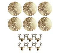 YöL Set of 6 Christmas Dinner Placemats & Gold Stag Napkin Rings Table Decor