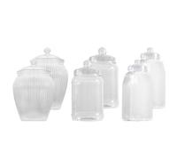 YöL Set Of 6 Clear Plastic Sweet Jars With Lids 2 of Each Size - 1150ml 1300ml 1500ml - Storage Containers Round Rectangular Ribbed Treat Jar For Sweets Biscuits Chocolate Party Shop Display