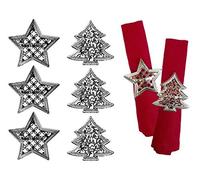 YöL Set of 6 Napkin Rings Christmas Tree Star Xmas Silver Metal Elegant Table Set