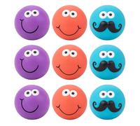 YöL Set of 9 Smiley Face Latex Dog Ball with Squeaker 6.5cm Durable Interactive Fetch Toy for Small & Medium Dogs Chew Friendly Dental Ball in Blue Purple Coral Stimulating Play