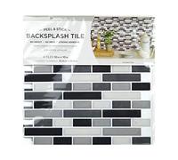 YöL Smoked Glass Backsplash Tiles Peel & Stick 4pcs White Grey Black Home Wall Self Adhesive Stickers