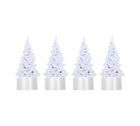 YöL SnowTime 10cm Acrylic Silhouette LED Trees Pack of 4 - Mini Light Up Christmas Decorations with Colour Changing Lights, Battery Operated Indoor Ornaments - Festive Holiday Décor for Home & Gifts