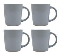 YöL Solid Grey Coffee Mugs Tea Cups Set of 4 White Rim Stoneware Home Office 370ml