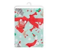 YöL Super Soft Festive Dog Print Pet Blanket - 90×70cm Lightweight Fleece with Christmas Holiday Dog Pattern Mint Green Red - Warm, Machine Washable for Small & Medium Dogs, Puppies & Cats