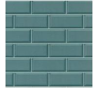 YöL Teal Horizontal Tiles - Realistic Contemporary Versatile Sophisticated - Non Woven Paste The Surface - 10.05m x 53cm Roll - Extra Washable Stripable - Feature Statement - Living Room Kitchen