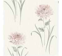 YöL Textured Floral Wallpaper Blush Pink Chrysanthemum Blooms On Cream Background with Sage Green Stems Classic Feature Wall for Bedroom Nursery Living Room Heavyweight Vinyl