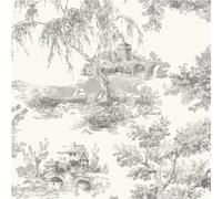 YöL Toile Grey Wallpaper - Monochromatic Village - Etched Style Detailed Landscape - Trees Nature - Paste The Paper