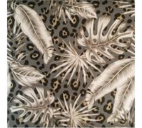 YöL Tropical Leopard Choc Wallpaper - Animal Print Botanical Leaves - 10.05m x 53cm Roll - Paste The Wall Washable - Feature Statement Wall - Taupe Grey Monstera - Bedroom Living Room Lounge