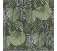 YöL Tropical Palm Leaf Vinyl Wallpaper in Sage Green and Silver on Dark Background Elegant Botanical Jungle Design for Living Room Bedroom Dining Room or Feature Wall Decor