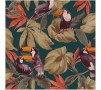 YöL Tropical Toucan Bird Wallpaper Teal Jungle Leaf Design Colourful Botanical Pattern Vinyl Paste The Wall Bold Feature Wall Covering for Living Room Bedroom Home Decor