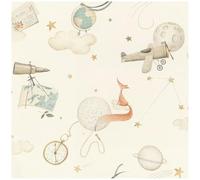 YöL White Children’s Adventure Wallpaper - Vintage Space and Travel Theme with Aeroplane, Telescope, Globe and Stars - Imaginative Kids Bedroom Wallpaper for Nursery, Playroom or Feature Wall