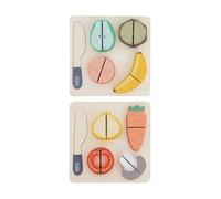 YöL Wooden Cut & Serve Fruit or Vegetable Play Set - Wooden Knife and 4 Sliceable Pieces - Educational Play Fine Motor Skills, Hand Eye Coordination - Suitable for 18 Months+ - Design Sent At Random