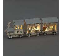 YöL Wooden Light Up Christmas Train With 3 Carriages And Xmas Theme LED Table Decor Festive Rustic