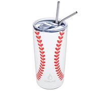 yoelike 570ml/20oz Baseball Insulated Tumbler with Straw and Lid, Stainless Steel Coffee Travel Mug, Reusable Double Wall Vacuum Cup, Softball Gift for Coaches Mom Men Sports, Drinks Cold and Hot