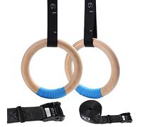 YOELVN Wooden Gymnastic Rings with Adjustable Number Suspension Trainer Straps 15ft Olympic Rings 32mm/28mm Heavy Duty 1543lbs/992lbs for Pull Up Bar Workout Rings Gym Indoor Outdoor Use
