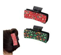 YOEMAYUNER Christmas Hair Claw Clips for Women Xmas Hair Accessories Cute Hair Clips Traditional Hairgrips Matte Leather Hairpins Classic Hair Barrettes for Thick Long Hair (2PCs 2Colors A)