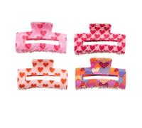 YOEMAYUNER Cute Heart Pattern Hair Clips Flower Pattern Hair Claw Clips Rectangle Medium Hair Clamps for Thick Curly Long Hair Valentines Day Gift Hair Accessories for Women (4PCs A)