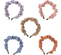 YOEMAYUNER Ruched Headband Colorful Headbands for Women,Trendy Elegant Solid Color Hair Hoop Fashion Hair Accessories (5PCs Bright Color)
