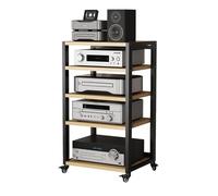 Yoeoefuo Printer Shelf Rack AV Rack Shelf 4/5 Level HiFi Furniture with Wheels Open Storage Shelf Media Stand Audio Tower Printer Table Sound System Rack for Home Office Cinema (5 Tiers)