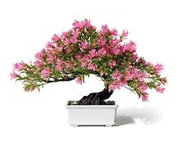 yoerm Fake Plants Plastic Artificial Bonsai Tree, Pink Room Decor Bonsai Tree for Home Bedroom Farmhouse Office Desk Decor, Tall 9.5"