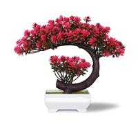 yoerm Small Fake Plants - Plastic Artificial Bonsai Tree Magenta for Home Bedroom Wall Shelf Office Desk Farmhouse Room Decor, Tall 8.5"