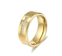 YOESDIE Gold Silver Black Cross Stainless Steel Rings for Men Women | 8MM Wedding Band in Comfort Fit Matte Beveled Polished Edge for Men Women Size 7-13, Stainless Steel, No Gemstone