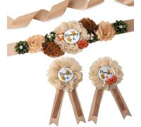 Yoeyzo Maternity Sash & Pins Set Daddy to Be Corsage Mommy to Be Sash Pregnancy Sash Keepsake Baby Shower Flower Ribbon Belly Belt Pregnancy Photo Props (Khaki & Fox)