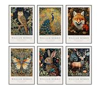 YOFAB William Morris Animal Wall Art, Fox, Rabbit, Sika, Deer, Butterfly, Owl, Peacock, Canvas Poster, Prints, Forest, Wildlife Pictures, Gothic, Botanical Flower Oil, Wall Decoration for