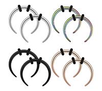 YOFANST 18G 16G 14G 12G 10G Stainless Steel Crescent Pincher Septum Rings C Shape Buffalo Horseshoes Taper Set 4 Pairs, cubic-zirconia