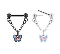 YOFANST 2pc 16G 1.2mm Chain Septum Rings Stainless Steel Septum Piercing Jewelry Threadless Push in Septum Ring Double Helix Piercing Jewelry Length 8mm, Metal, no gemstone