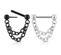YOFANST 2pc 16G 1.2mm Chain Septum Rings Stainless Steel Septum Piercing Jewelry Threadless Push in Septum Ring Double Helix Piercing Jewelry Length 8mm, Metal, no gemstone