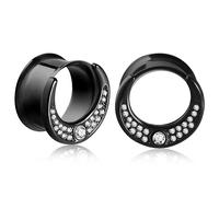 YOFANST Stainless Steel Black Silver Cat on The Moon Ear Expander Piercing Tunnels Gauge 2g-16mm, Stainless Steel,Zircon, cubic-zirconia