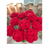 YOFANUP Crochet Flowers, DIY Crochet Flower Bouquet, Finished Handmade Flower, Artificial Flowers, knitted Red Roses for Mothers Day, Valentines Day (6, Red)