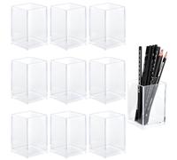 YOFAPA 10-Pack Acrylic Pen Holders, Clear Pencil Organizers, Makeup Brush Holders, Desktop Organizers, Acrylic Clear Pencil Cups, Office School Accessory Storage
