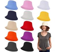 YOFAPA 12 Pcs Bucket Hats, Plain Bucket Sun Hats for Men and Women, Unisex Solid Color Summer Caps, Foldable Cotton Fisherman Hats for Outdoor Walking, Hiking, Fishing, Travel