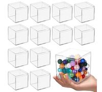 YOFAPA 12 Pcs Clear Acrylic Boxes, Small Clear Boxes with Lids, 3.9×3.9×3.9" Plastic Square Cube, Square Display Box, Clear Container Boxes for Candy Pill Earring Jewelry Tiny Beads