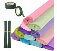YOFAPA 12 PCS Crepe Paper Rolls 12 Colors, Quality Italian Florist Paper Extra Long Flower Making Paper Sheets, DIY Craft Paper for Wedding Party Decorations and Paper Flowers
