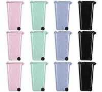 YOFAPA 12 Pcs Mini Desk Trash Cans, Tiny Garbage Bins with Lids, Small Swing Top Waste Baskets, Tabletop Plastic Trash Containers, Unique Trash Pen Holders for Office, Homes