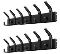 YOFAPA 2 Pcs Black Coat Hooks Wall Mounted, Heavy Duty Wall Mounted Coat Rack with 6 Dual Hooks, Aluminum Alloy Bathroom Hooks for Entryway, Kitchen, 17.3 x 1.4 in