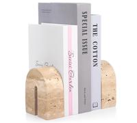 YOFAPA 2 Pcs Luxury Travertine Bookends, Solid Decorative Book Ends for Heavy Books, Heavy Duty Book Holders for Shelves, Unique Bookshelf Decors for Home, Office