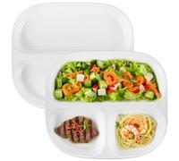 YOFAPA 2 Pcs Portion Control Plates, 8.5" Ceramic Divided Plates for Adults, Square Porcelain Dinner Diet Plates for Balanced Meals, White