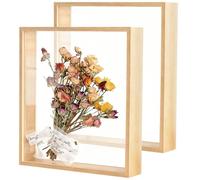 YOFAPA 2 Pcs Wooden Shadow Box Frame, 8 x 10 in/20.3 x 25.4 cm, Double Acrylic Dried Flower Frame, 1.6 in/4 cm Hollow, Wood Color, Tabletop & Wall Decor