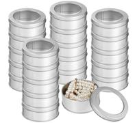 YOFAPA 20 Pcs Metal Tin Cans, 6-ounce Round Containers with Clear Tops, Empty Food Storage Containers for Storing Candles, Candies, Tea, Silver Tin Cans for Kitchen, Office, Travel